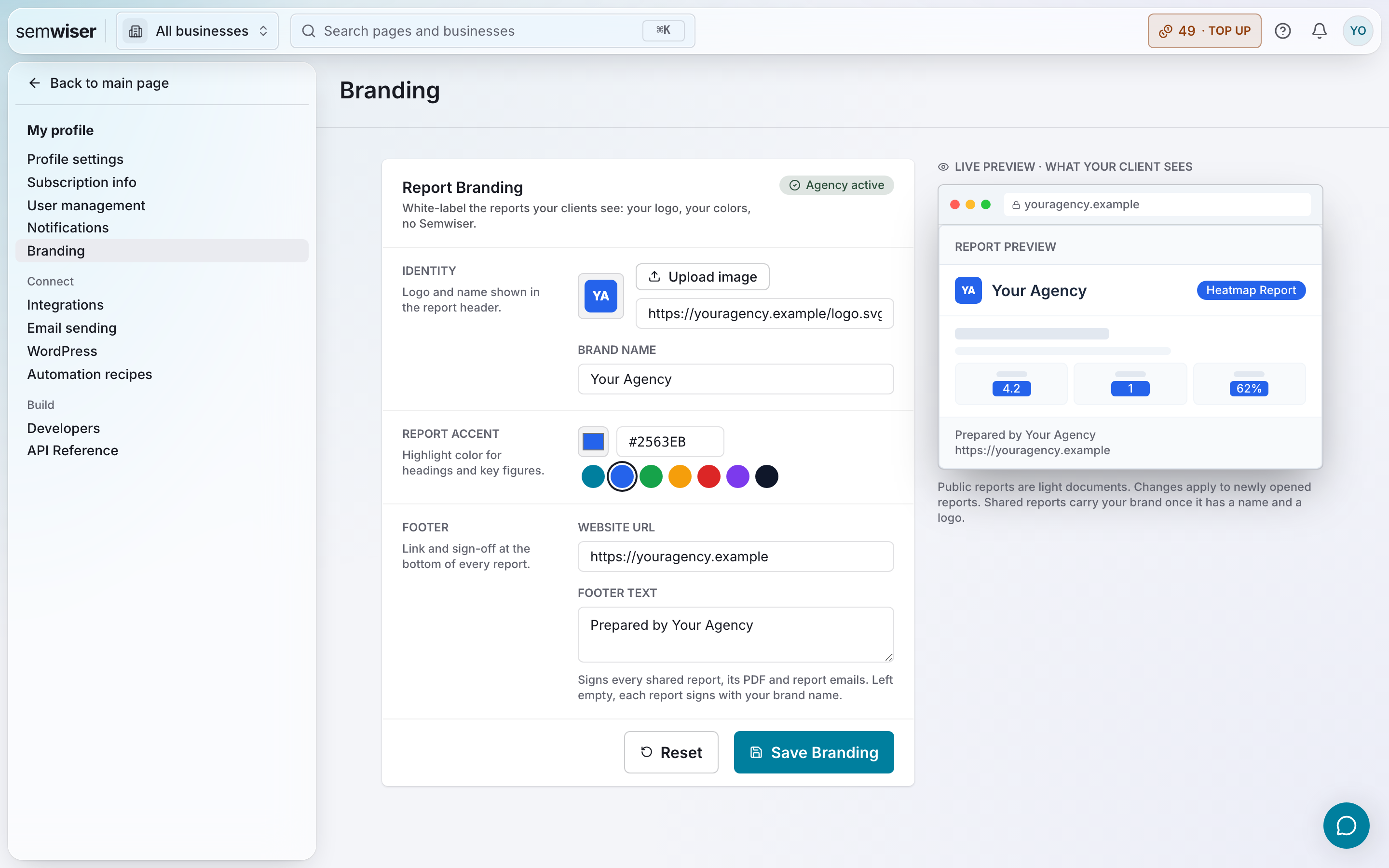 Branding settings