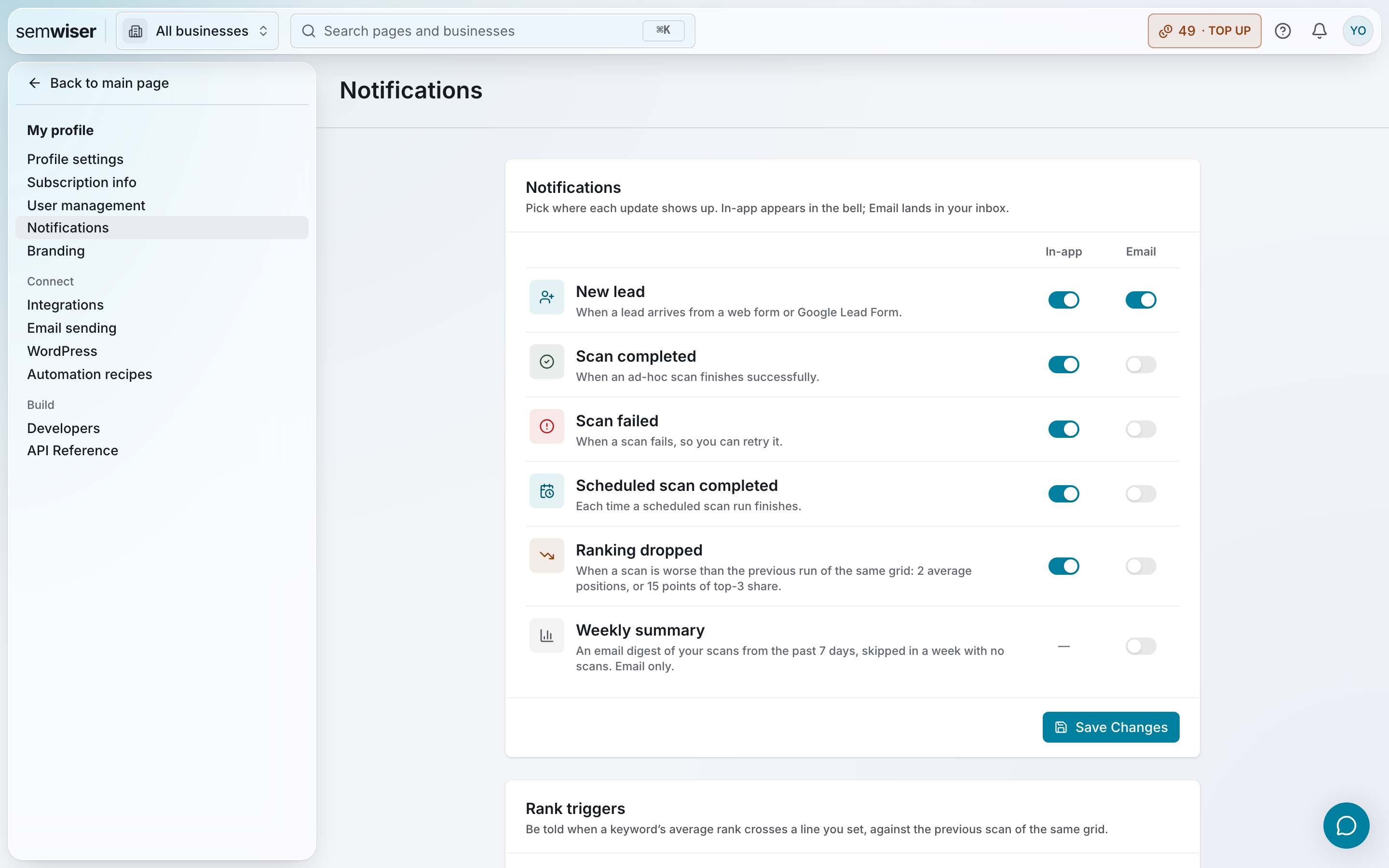 Notification settings